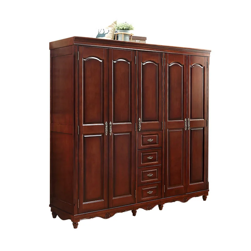

American vintage solid wood wardrobe bedroom home wardrobe three, four or five doors with top cabinet large capacity