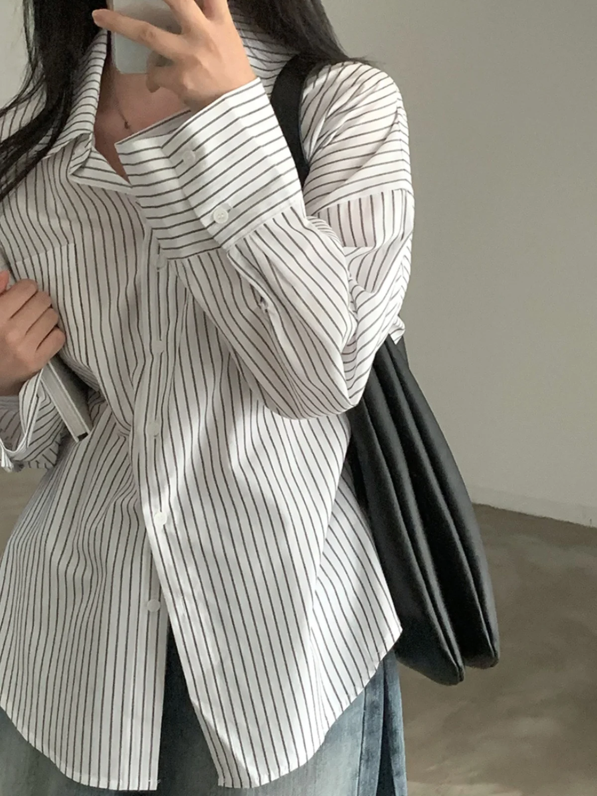 

Свободная женская повседневная рубашка на весну-лето, тонкая, в полоску, с длинным рукавом, на пуговицах, для работы и отдыха