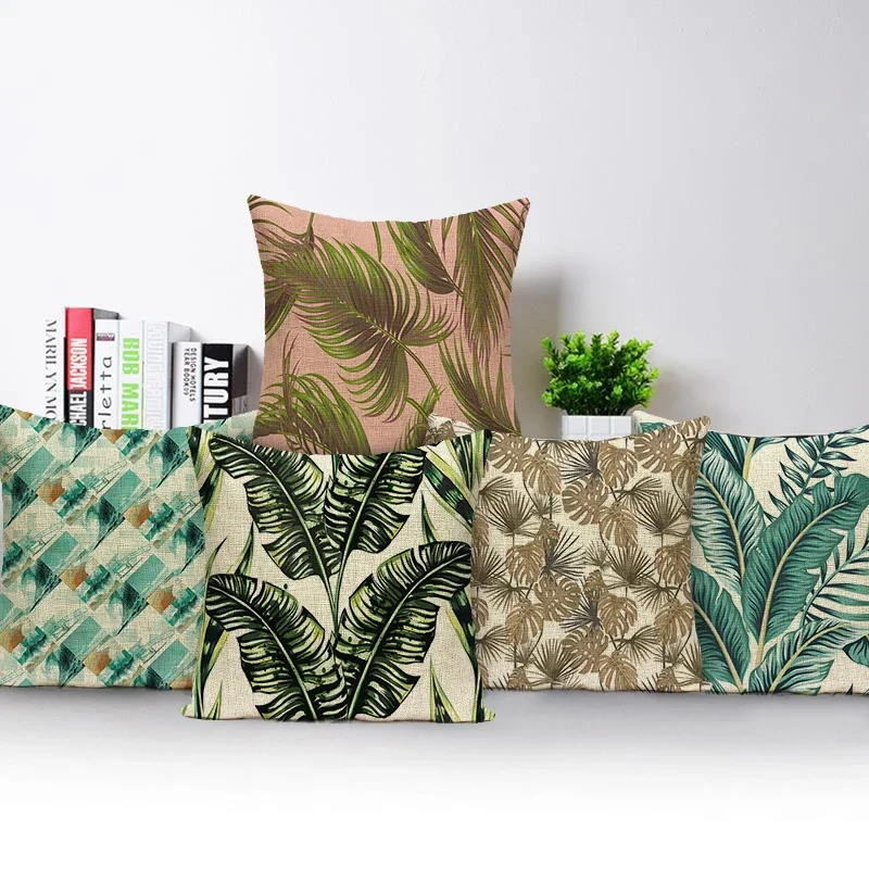 Africa Tropical Plants Printed Pillowcase Green Leaves Pillow Covers Sofa Chair Cushion Cover Home Decorative Pillowcase