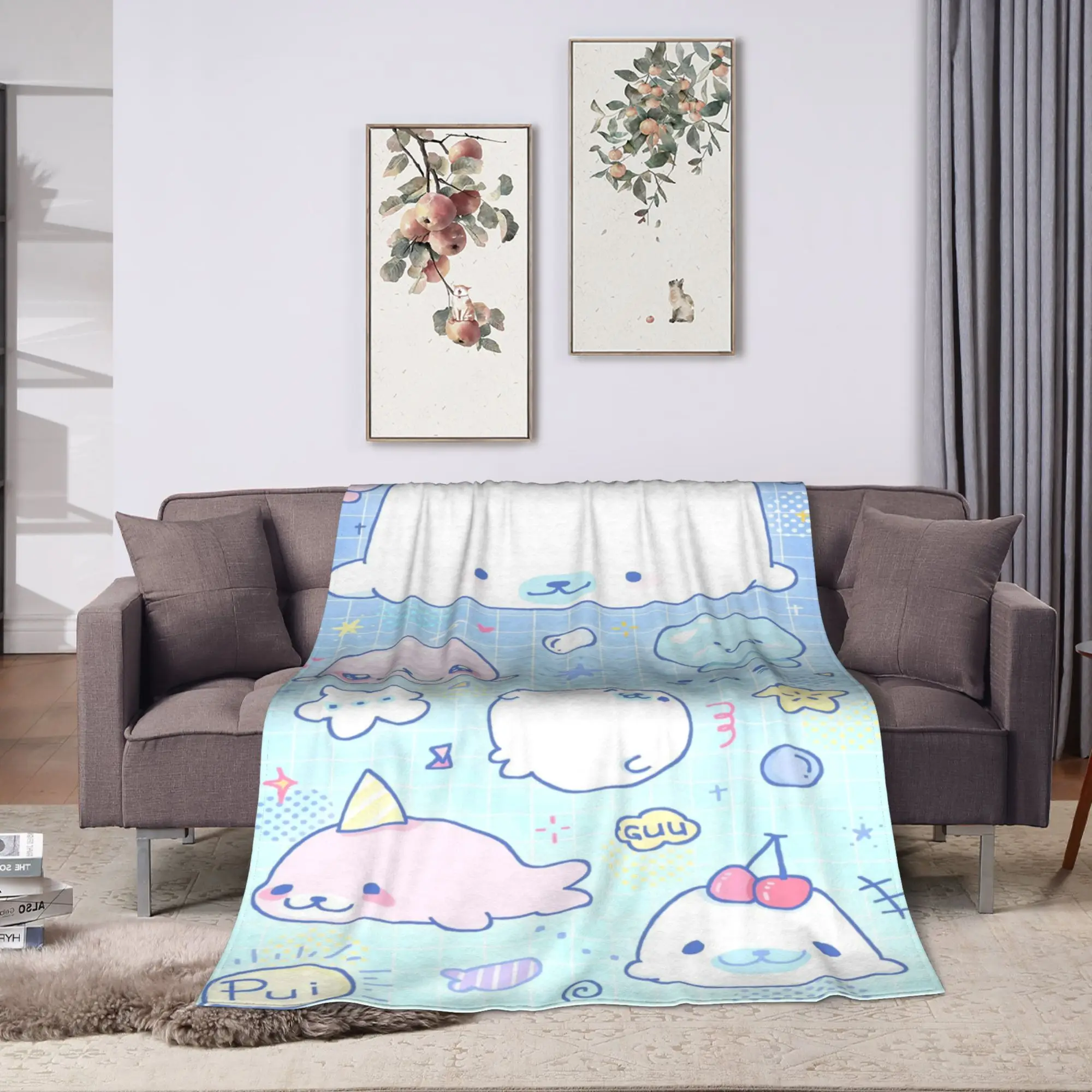 CUTE M-Mamegoma Seal Anime Blankets  Warm Soft Street Trend Plush Throw Blanket For Couch Chair Sofa Bed Bedspread Bed Cover