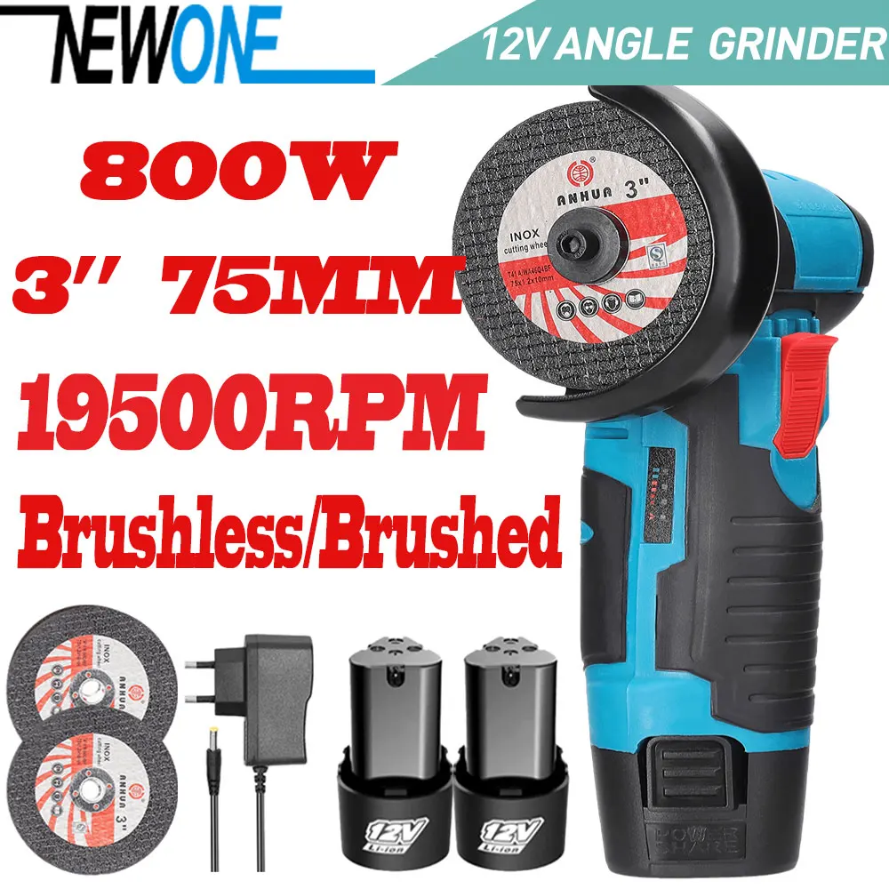 

NEWONE 12V 800W Mini Angle Grinder 19500RPM Brushless/Brushed Cordless Polishing Machine Diamond Cutting Grinder Power Tools