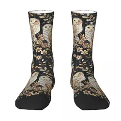 Wooden Wonderland Barn Owl Collage calcetines para adultos, calcetines Unisex, calcetines para hombres y mujeres