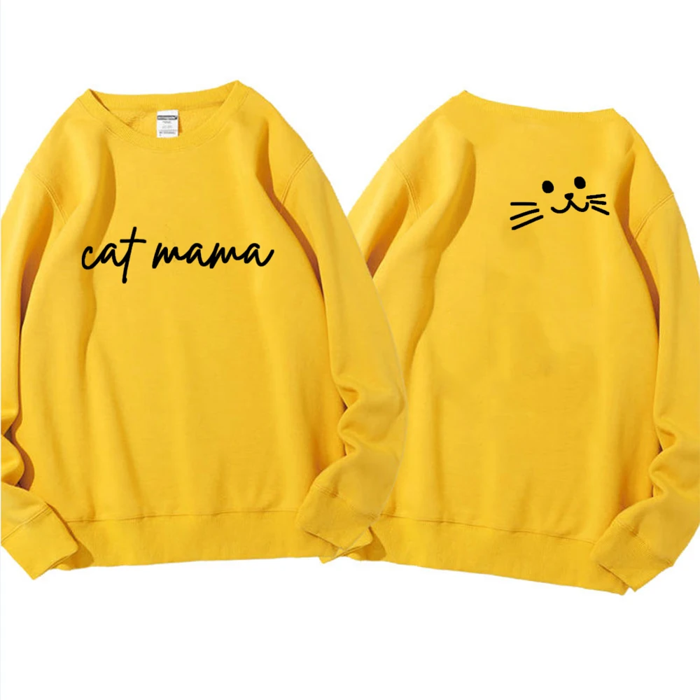 Women Cat Mama Sweatshirt Cat Lover Pullover Funny Front and Back Print Sweater Cat Mom Crewneck Sweatshirt Mother\'s Day Gift