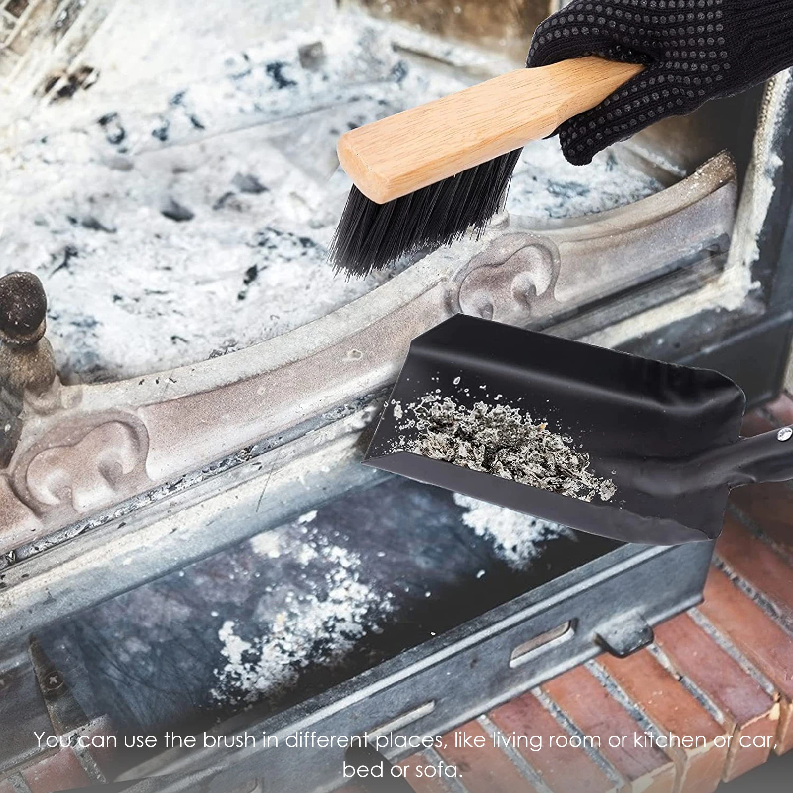 

1Set Fireplace Cleaning Brush and Shovel Set Home Stove Cleaning Tools Wood Handle Broom for Sweeping Countertop Lightweight Use