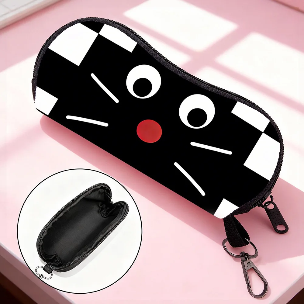 Cat Printed Glasses Case Pu Leather Sunglasses Case Glasses Box Zipper Portable Eyeglass Bag Carabiner Shockproof Glasses Bag