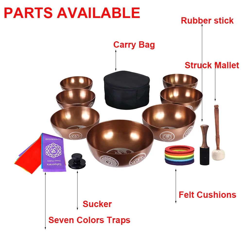 Singing Bowls Full Chakra Set Copper Color of Schumann Frequency Therapy for Sound Healing Bath Ideal for Meditation Yoga - view 3