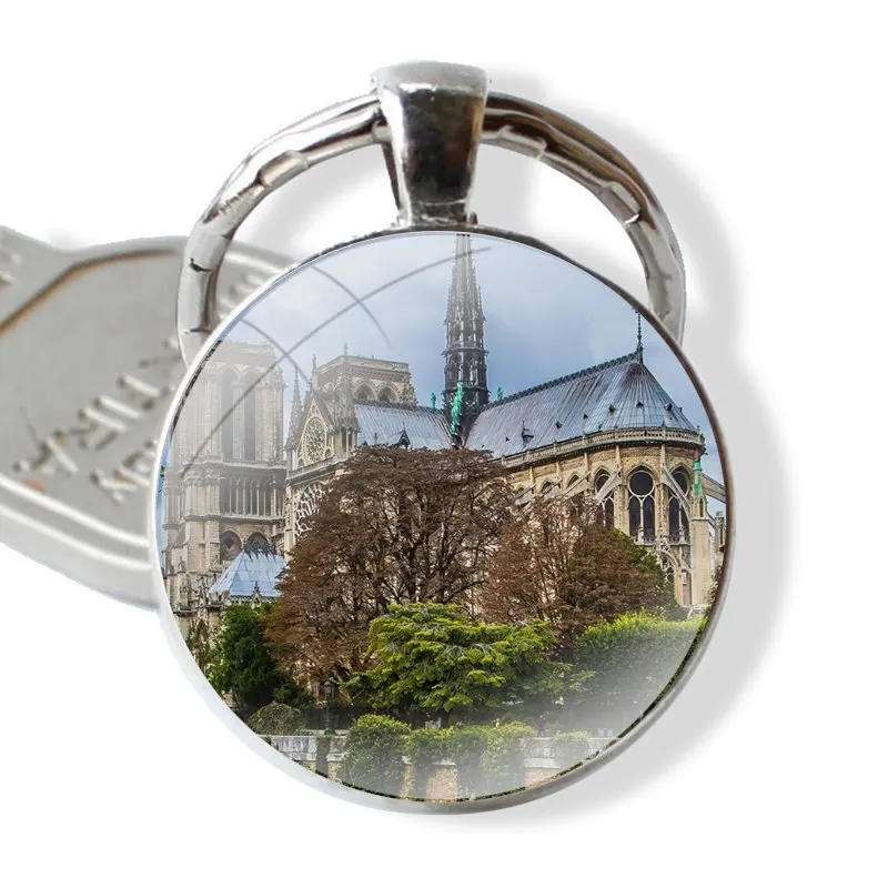 Notre Dame de Paris 25mm Glass Cabohcon Keychain Key Rings for Women Men Jewelry Gift