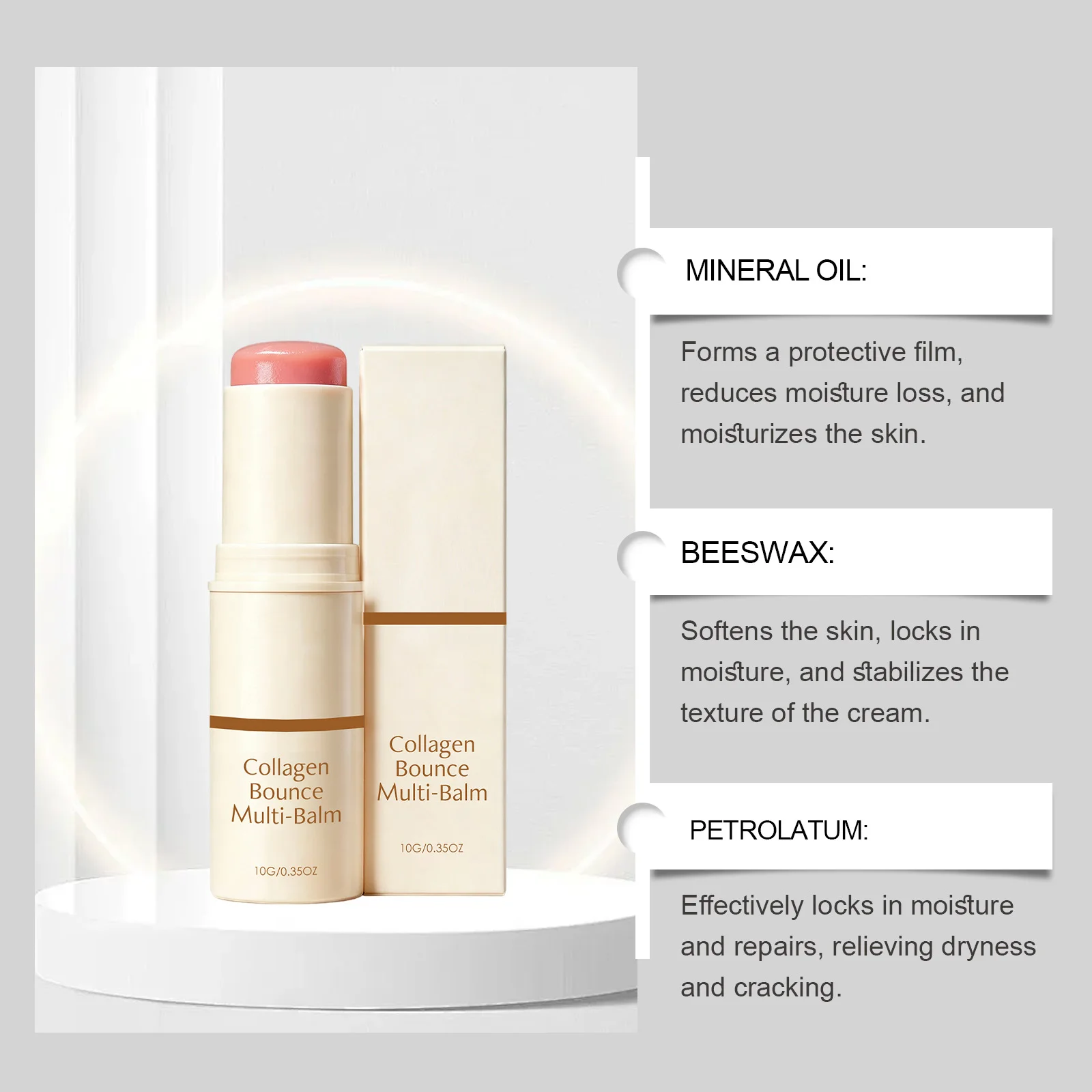 Collagen Wrinkle Bounce Multi Balm Stick For Face Neck Lip&Body Skin,Facial Base Moisturizer,Improve Skin Elasticity & Fine Line