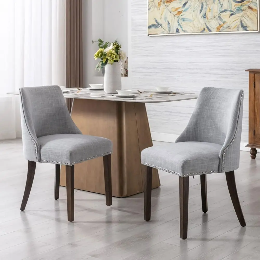 

Dining Chairs Set of 2 Upholstered Linen Fabric Accent Chairs Wooden Side Chair for Living Room/Dining Room/Bedroom, Grey