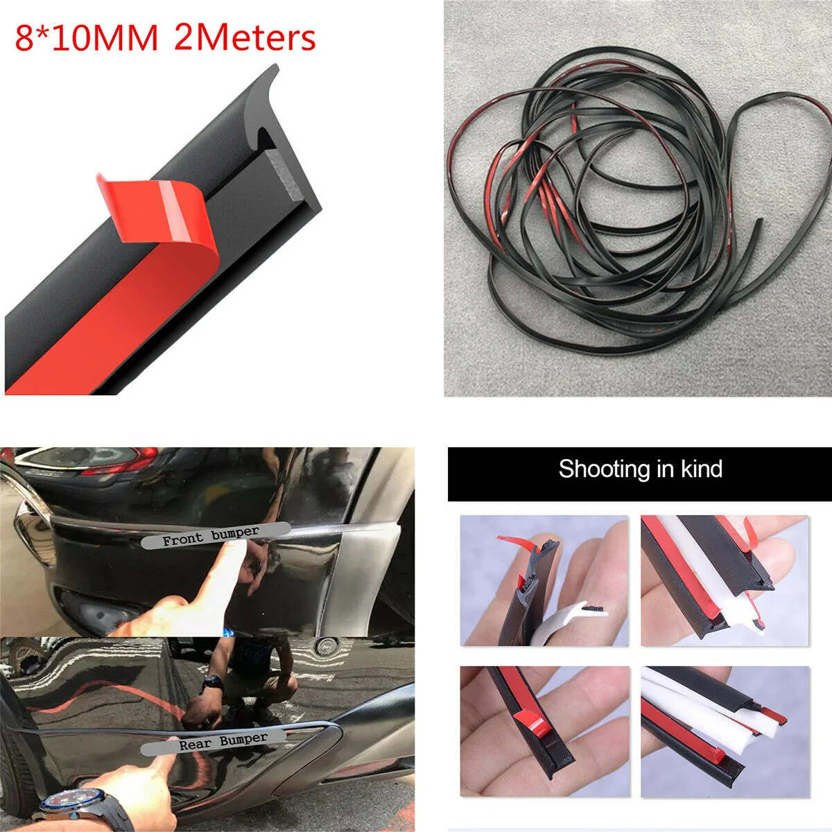EPDM Rubber Sealing Strip 2 Meter T-Shape Weatherproof Trim For Car Front Rear Bumper Headlight Side Skirt