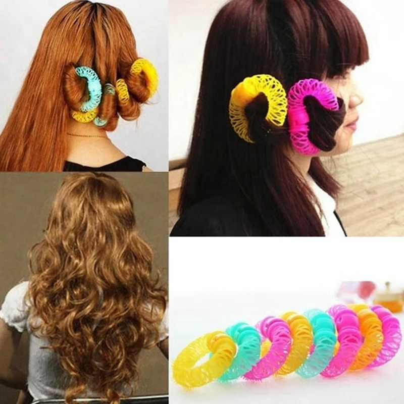 8Pcs Magic Hair Curler Spiral Curls Roller Donuts Curl & 12Pcs Dark Pink Hair Styling Soft Foam Sponge Rollers Curlers