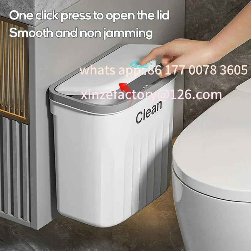 

Customizable 12/16L Press Type Wall Mounted Trash Can For Bathroom Toilet Garbage Bucket With Lid Kitchen Recycling Bin Hanging
