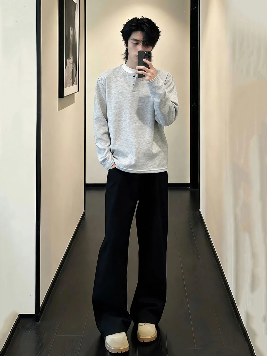 

Bla Slimming Flared Men's Trousers Spring Drapey Leg Lengthening Knife Cleanfit Waist up Straight Leg Pants