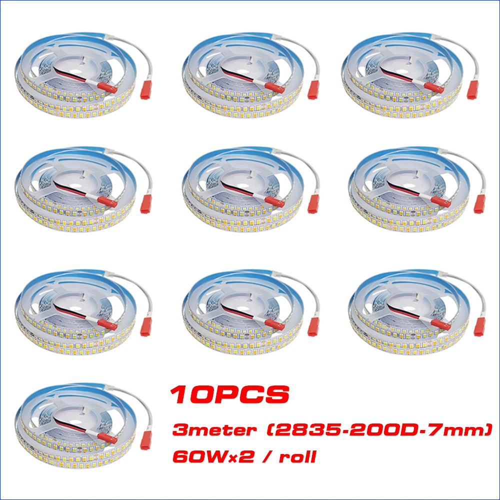 10pcs 3meters 2835 200D Dual Colors Conatant Current LED strip for repairing chandeliers, 3000K+6500K LED ribbon 60WX2/roll