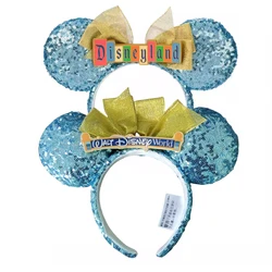 2025 Original Disney Minnie Mouse Headband Cartoon Red Flower Bow PU Leather Shanghai Disneyland For Adult Children Headwear
