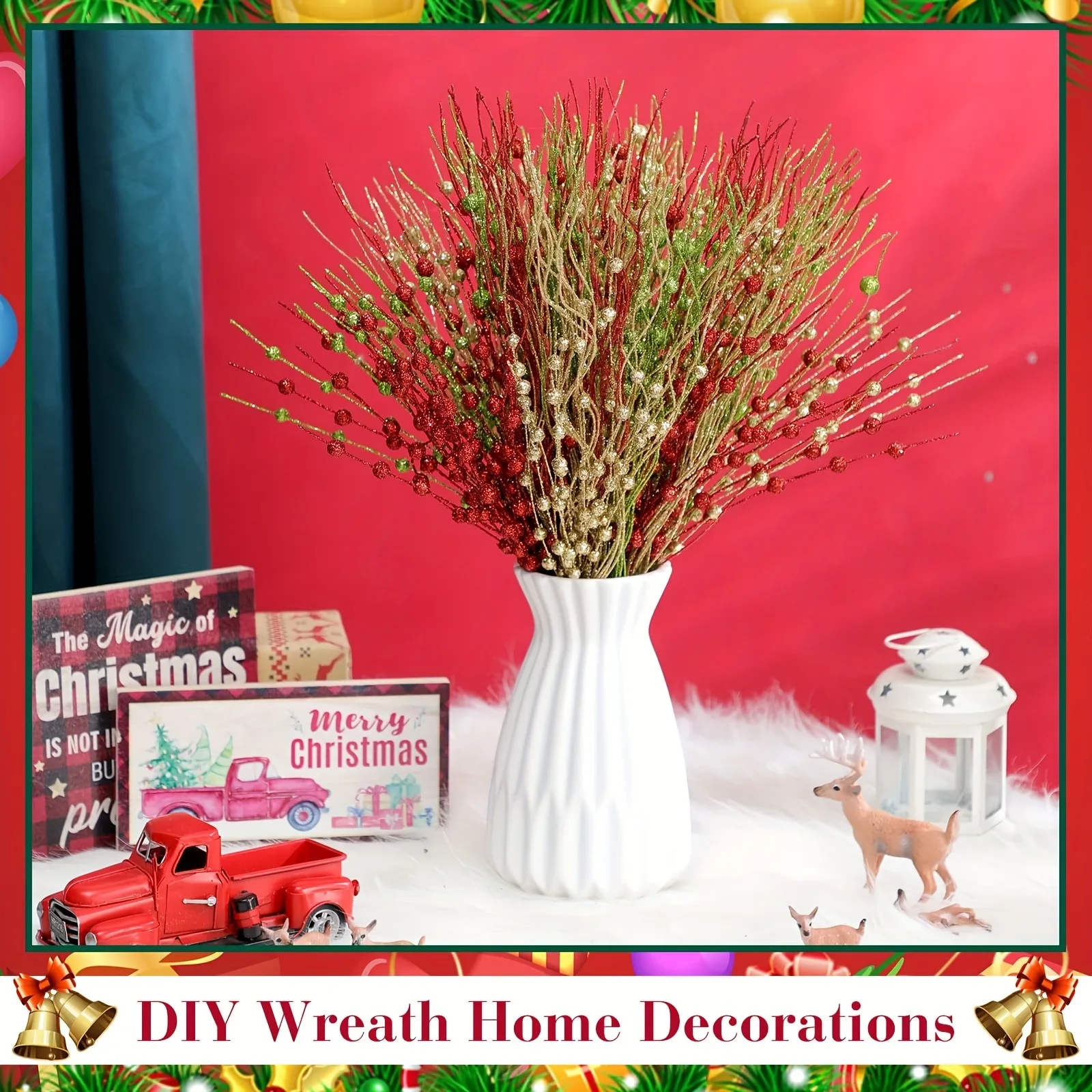 9/18 قطعة بريق التوت الاصطناعي باقة عيد الميلاد الديكور شجرة عيد الميلاد الحلي للمنزل ديكور السنة الجديدة 2026 هدايا اكسسوارات