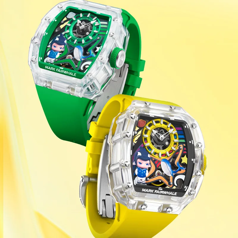 

Mark Fairwhale 2025 Men's Automatic Tourbillon Watch Luminous Sport Mechanical Watch with Rubber Strap Waterproof