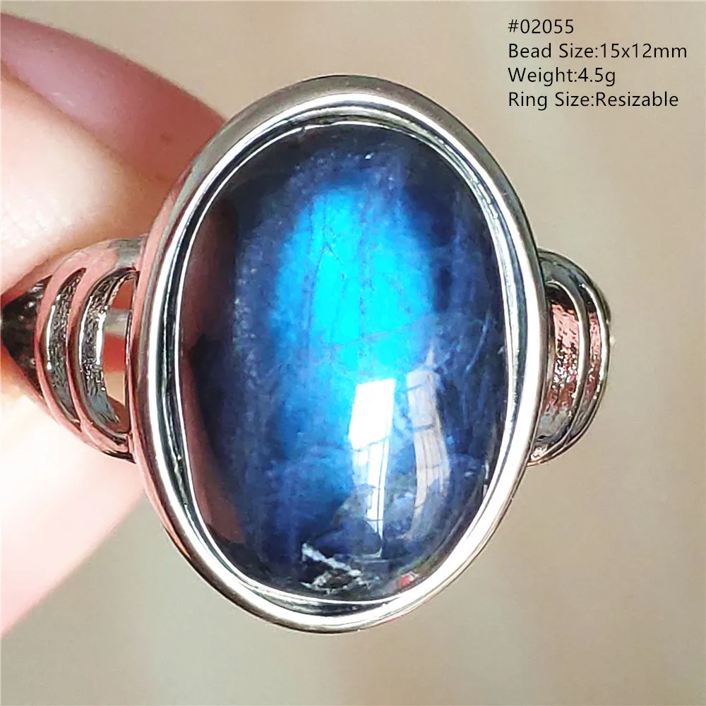 Natural Blue Light Labradorite Oval Adjustable Ring Gemstone Big Size Labradorite Resizable Ring Flash Beads Jewelry AAAAAA