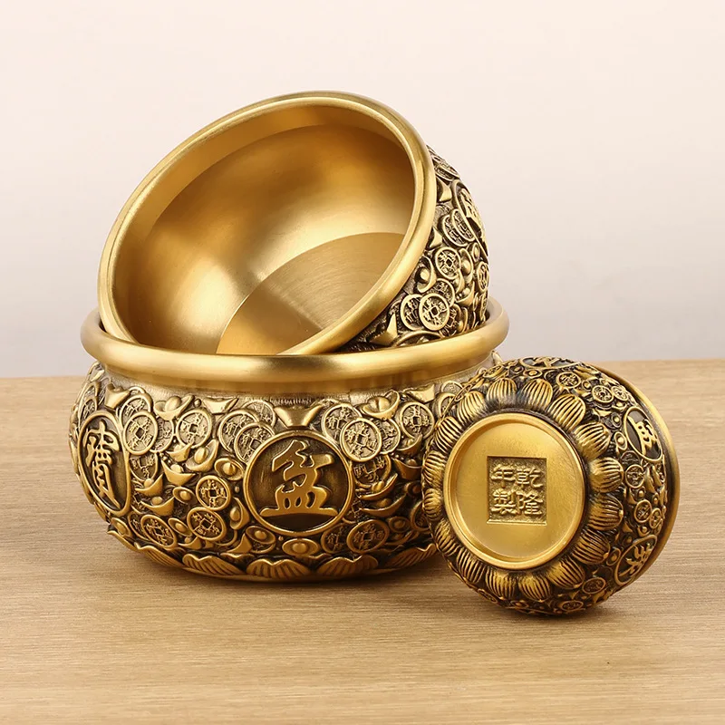 

Твердый орнамент, деньги, сокровище Юаньбао, медная чаша, украшение для дома, подарок на открытие