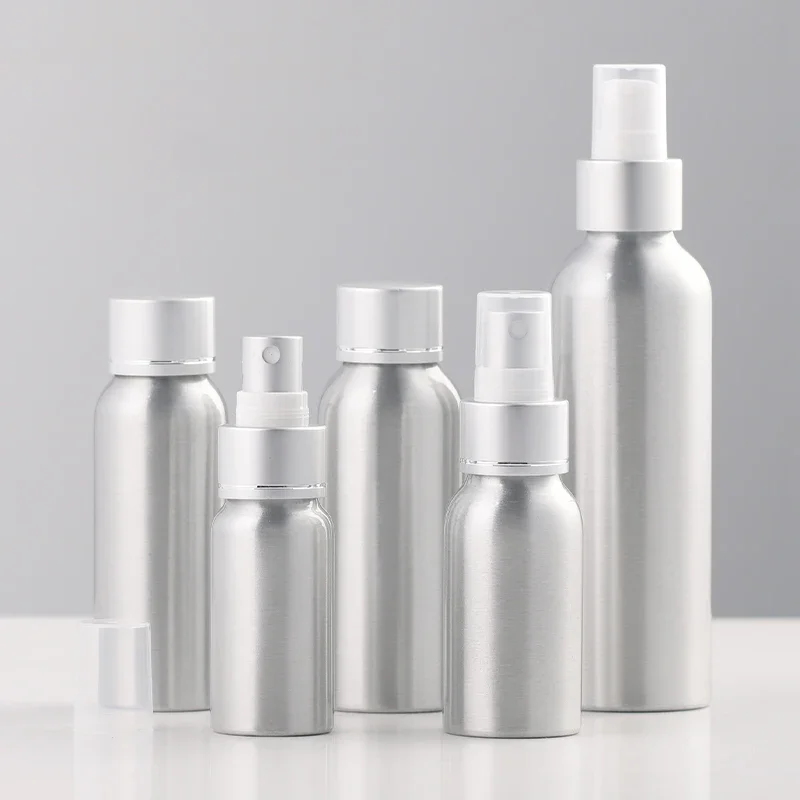 10pcs 20ml~150ml Aluminum Spray Bottle Portable Mini Perfume Bottles Empty Refillable Cosmetic Sprayer Atomizer With Silver Cap