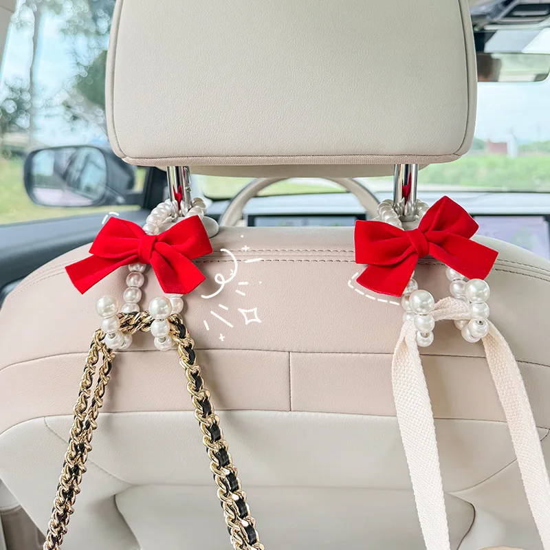 Car Hooks Fashion Pearl Bow Hooks New Seat Backrest Car Hooks Interior Accessories Organizer Holder Clips Auto Fastener Hooks