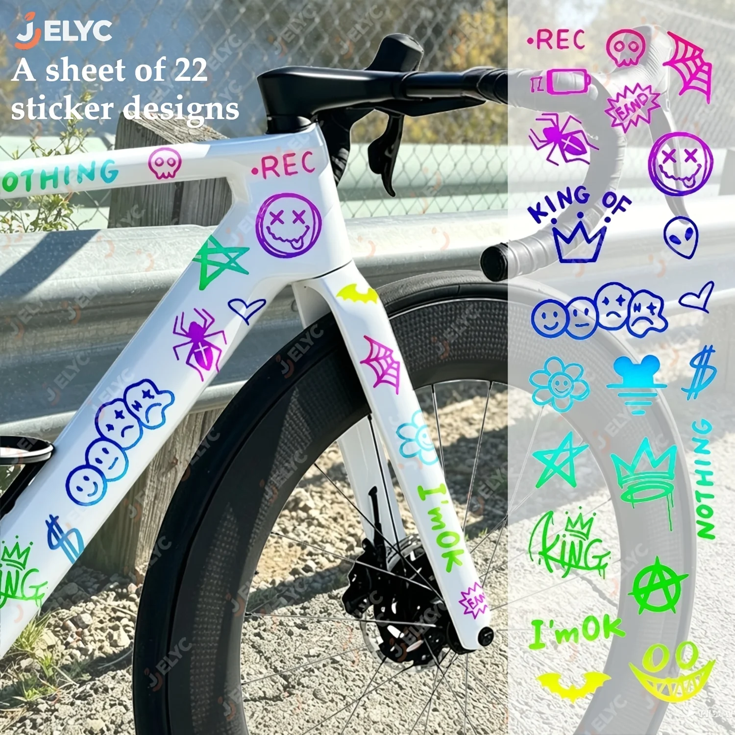 22Pcs Gradient Anime Bicycle Frame Stickers Waterproof Sunscreen Scratch Resistant Self Adhesive Decals for MTB Road Bike