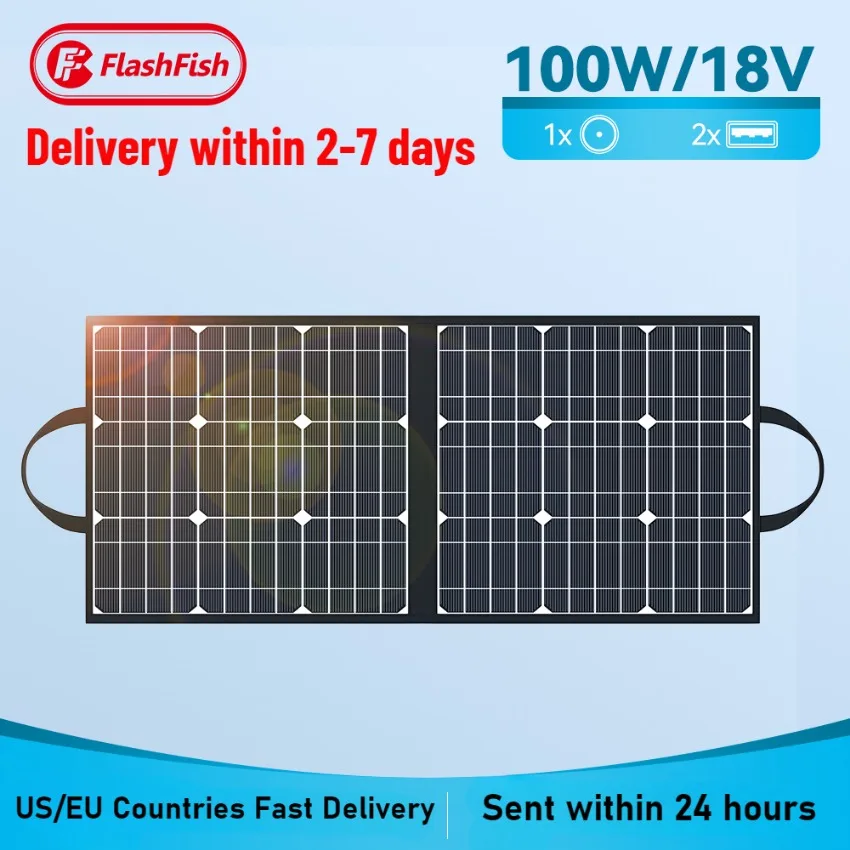 Solar Portable Charger 100W Foldable Solar Cells Battery Charger with 18V DC USB Fast Charge for Power Station Cell Phone