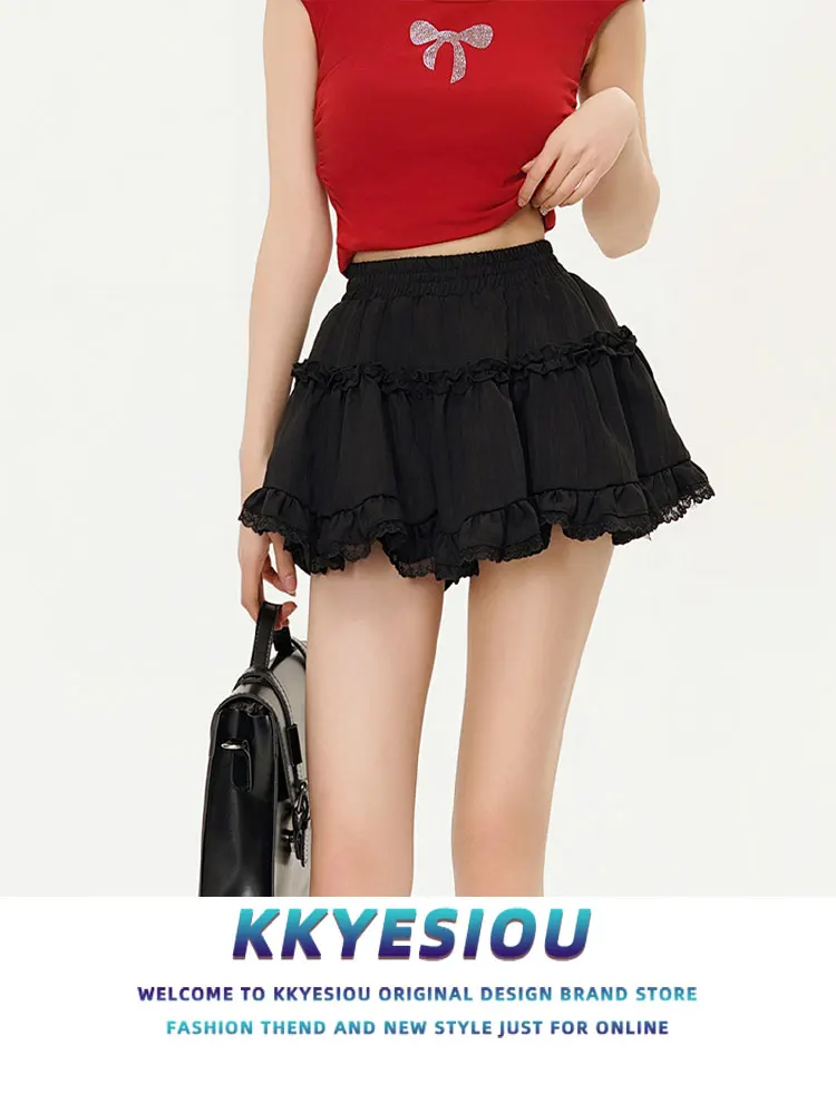 

KKyesiou Spicy Girl Dopane Lace Patchwork Cake ort Skirt Women's High Waist Puffy Skirt Sweet Hot f-length Skirt