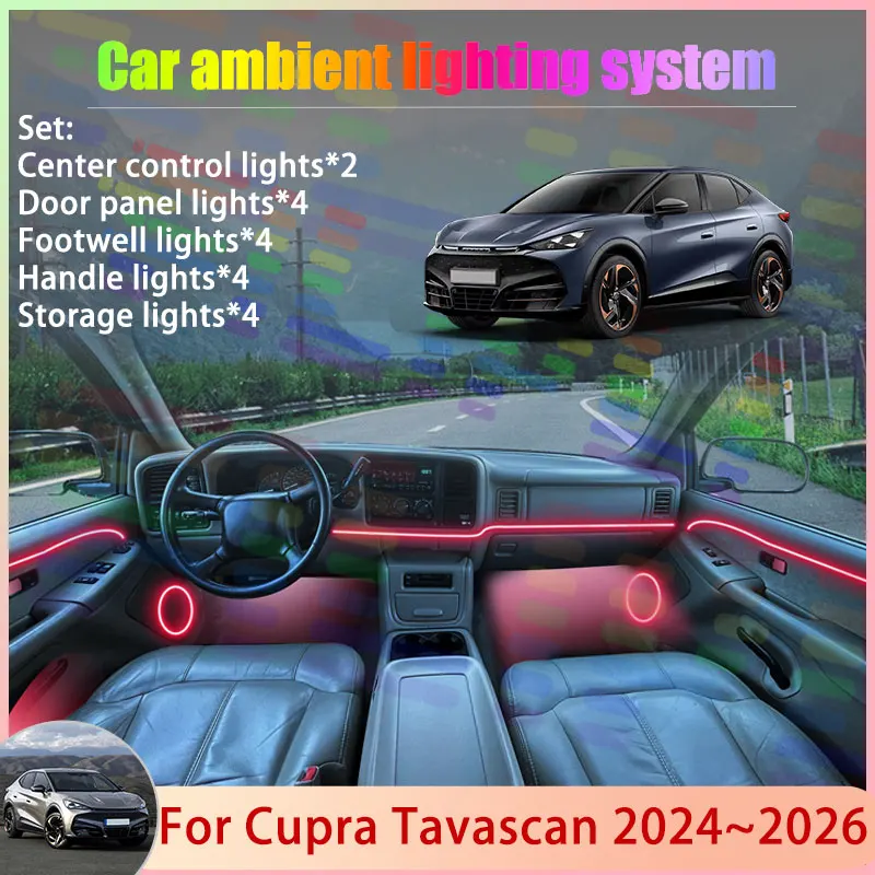 

For Cupra Tavascan 2024~2026 Volkswagen ID. UNYX 2/24 in 1 Car Atmosphere Light Lamp RGB Shade Ensemble Streamer Atmosphere Set
