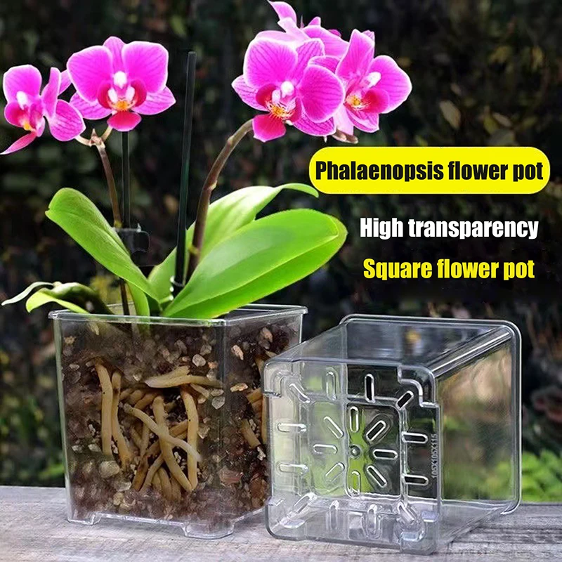 3 Size Square Transparent Acrylic Flower Pots Breathable Bonsai Plant Pot Desktop Decoration For Garden Yard Living Room Balcony