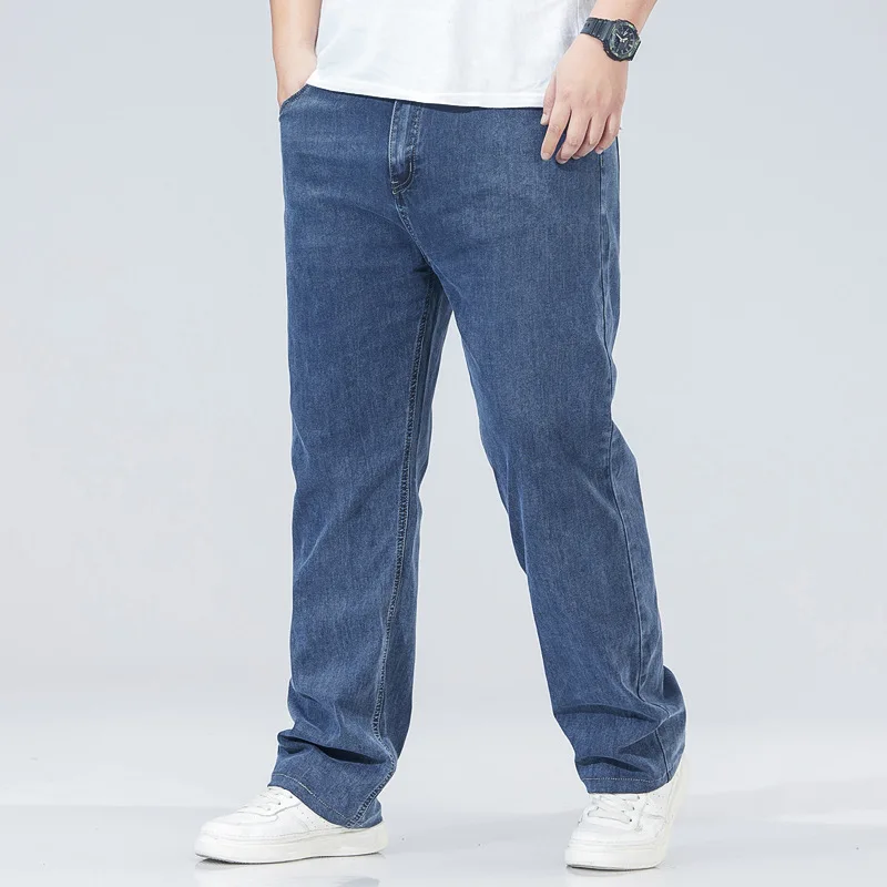 

Plus size jeans men loose straight spring man thin section elasticity father trousers jeans for men 56 54 52 50 48 46 185KG