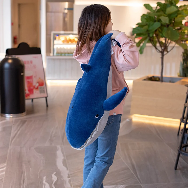 45-140CM New Giant Size Blue Whale with Mouth Opened Plush Toy Sea Fish Doll Stuffed Soft Pillow Birthday Gift