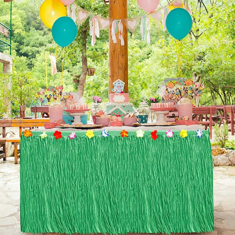 Hawaiian Party Decorations Artificial Flowers Grass Table Skirt Hawaii Themed Party Supplies Wedding Birthday Beach Party Decor