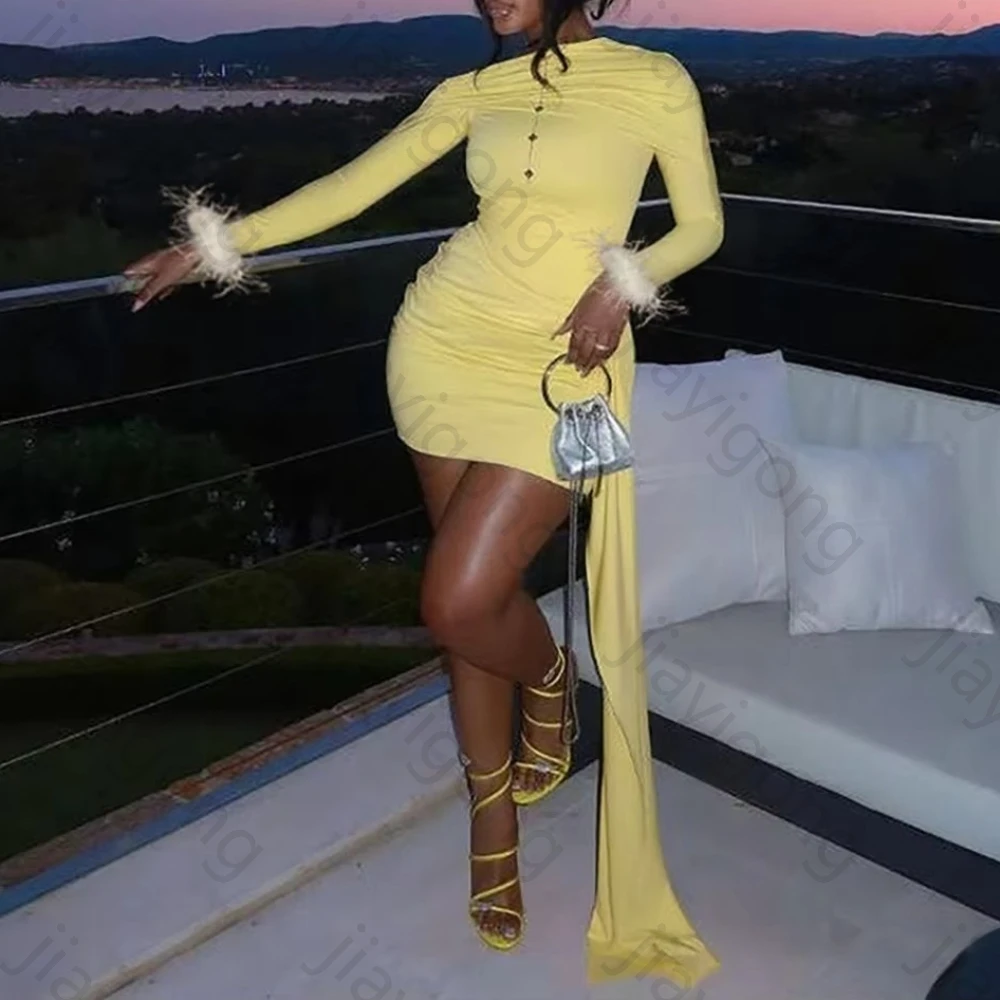 Abiti da sera di lusso con maniche lunghe e spalle scoperte Abito da festa sexy per celebrità Abiti da ballo eleganti ed squisiti di alta qualità personalizzati