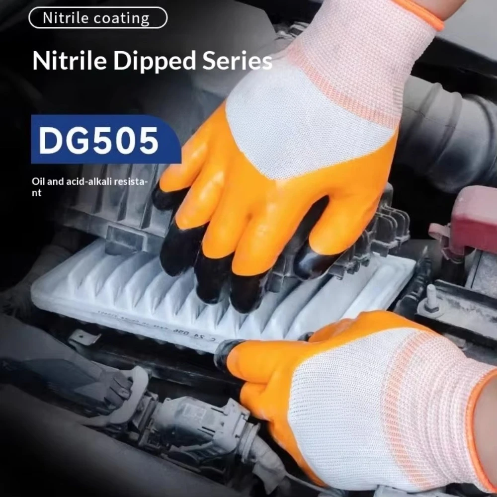 12pcs Red Nitrile Coated Gardening Garden Work Gloves Heavy Duty Oil Resistant Non-Slip Matte Wear Resistant