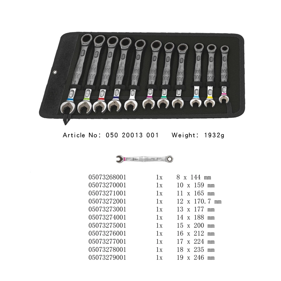 WERA 05020013001 Ratcheting Metric Combination Wrenches Set 11Pcs with Holding Function Double-hex Anti-slip 6000 Joker11Spanner