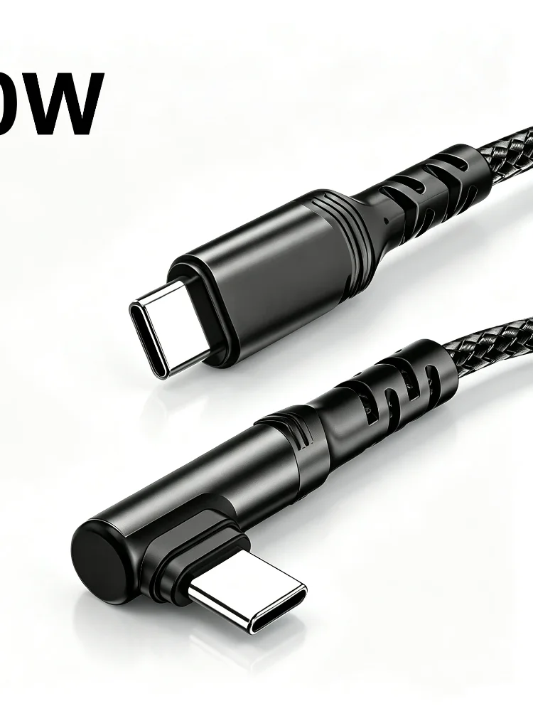 120W 0,3m/1m/2m 90-Grad-Winkel Nylon-Ummanteltes Schnellladekabel USB-C auf Typ-C Kabel für iPhone 15 16 17 Samsung Xiaomi