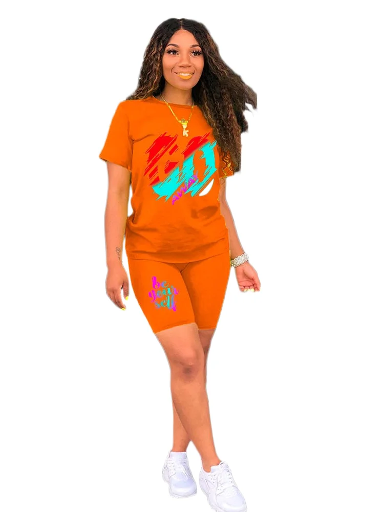 

Fashion Casual Print 2 Piece Sets Woman Outfit Comfort Simple Style T Shirt Loose Short Sleeves Tops And Shorts Sweatshirt Set
