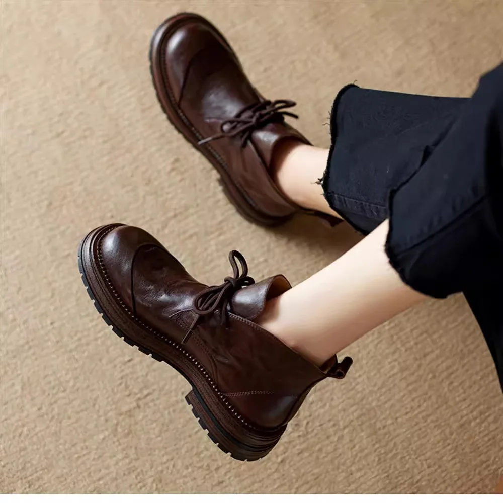 

Women Thick Bottom Ankle Boots British Style Ankle Boots Women Casual Locomotive Boots Round Toe Lace-up Female Boot Fashion