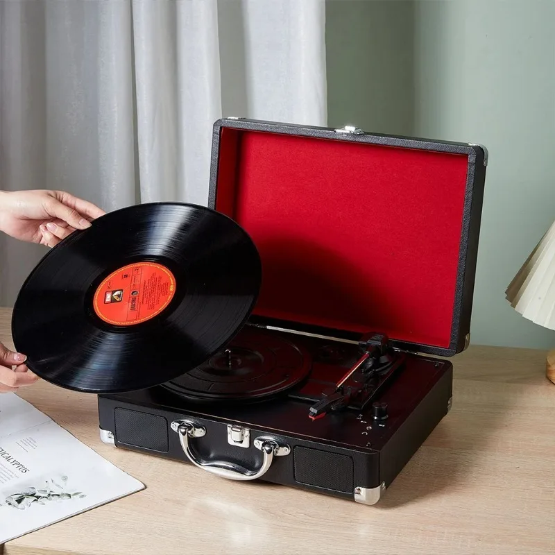 Vintage Portable Turntable 3 Speed Adjustable Bluetooth 5.0 Built-in Speaker Vinyl Record Player with Ruby Stylus