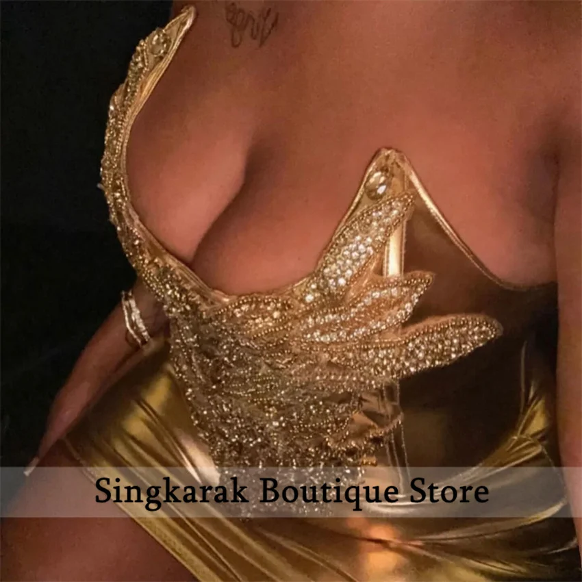 Abito da ballo con diamanti dorati per ragazze nere con perline di cristallo e strass, compleanno, festa per anziani, abito da cocktail, ritorno a casa personalizzato