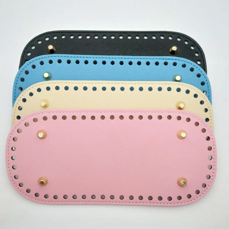 DIY handgefertigte ovale runde Bodenplatten aus Häkelgarn für gestrickte Taschen, PU-Leder-Accessoires, einfarbige Taschenherstellungszubehörteile