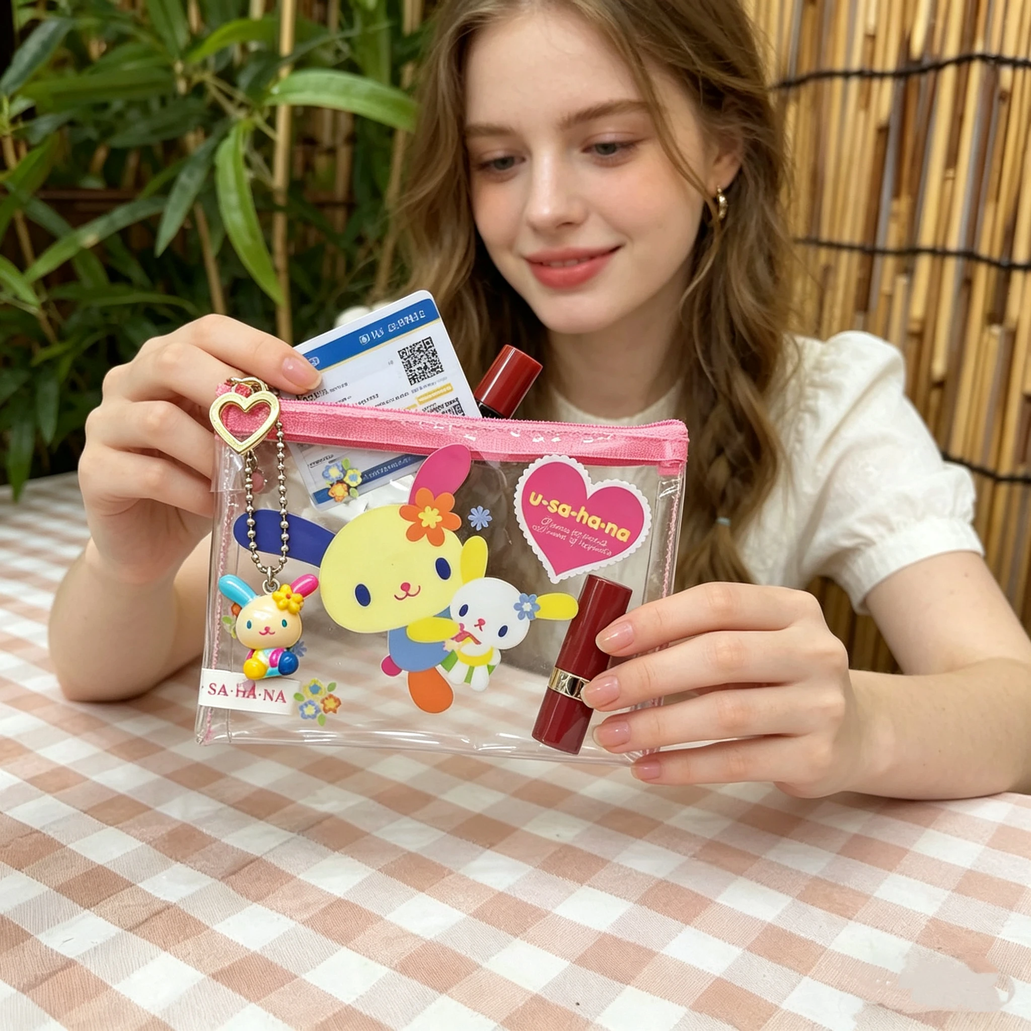 

Sanrio Usahana Pvc Single Layer Zipper Coin Purse Girls' Id Card Bus Card Holder Bag Backpack Hanging Pendant Mini Pocket Bag