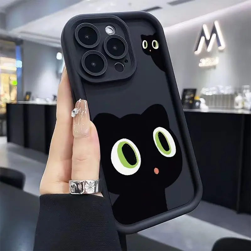 

Cute Cartoon Cat Phone Case For iPhone X XR 7 8 14 15 Plus 11 12 13 14 15 16 Pro Max XS 16E Candy Color Soft Silicone Cover