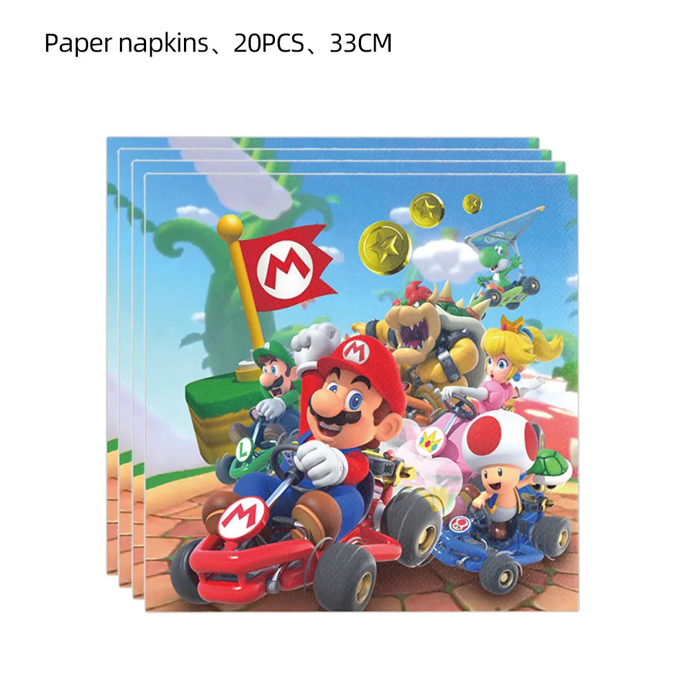 20 Pcs Cartoon Super Bros Disposable Paper Napkin for Wedding Decoration Marios Shower Peach Princess Napkin Bachelorette Party