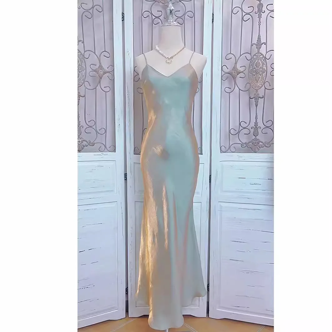 الراقية ضوء القمر ميلودي فستان على الطراز الفرنسي مع خطوط ناعمة معلقة حزام تنورة الخامس الرقبة فستان تنورة ذيل السمكة