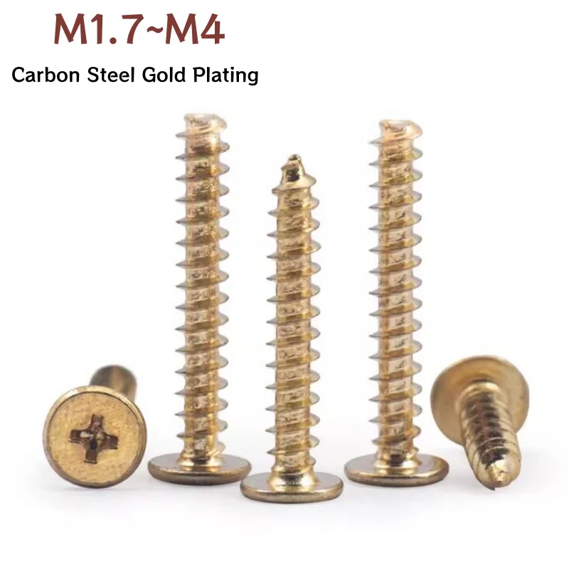 

Mini Ultra Thin Flat Head Cross Tapping Screw M1.7 M2 M2.3 M2.6 M3 M3.5 M4 Gold-plated Steel Wafer Head Self-tapping Wood Screw