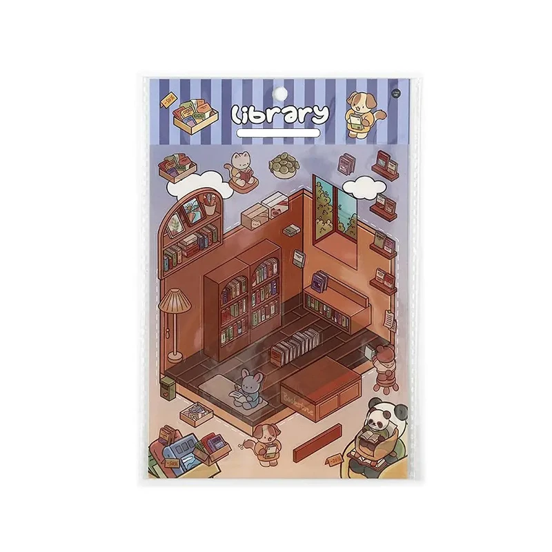 Tridimensional cabine cena adesivo, empilhamento e colar, bonito, DIY, conta de mão