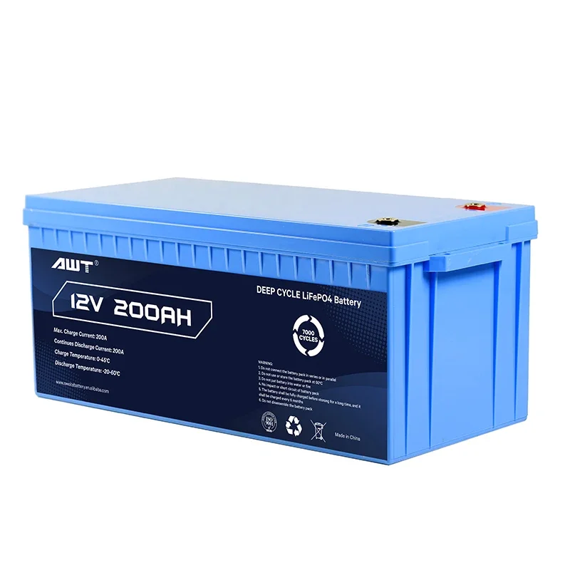 AWT 7000 ciclo profundo vida Po4 12v 24v 48v 100ah 200ah batería solar de iones de litio po4 24 voltios 200ah batería de carrito