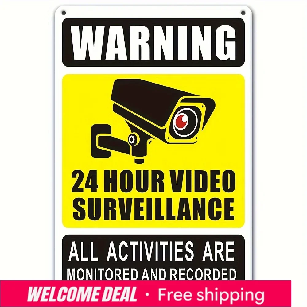 2026 （2D Tin Painting）24/7 Video Surveillance Warning Sign - Durable Iron Metal With Security Camera Icon, Outdoor Wall Decor